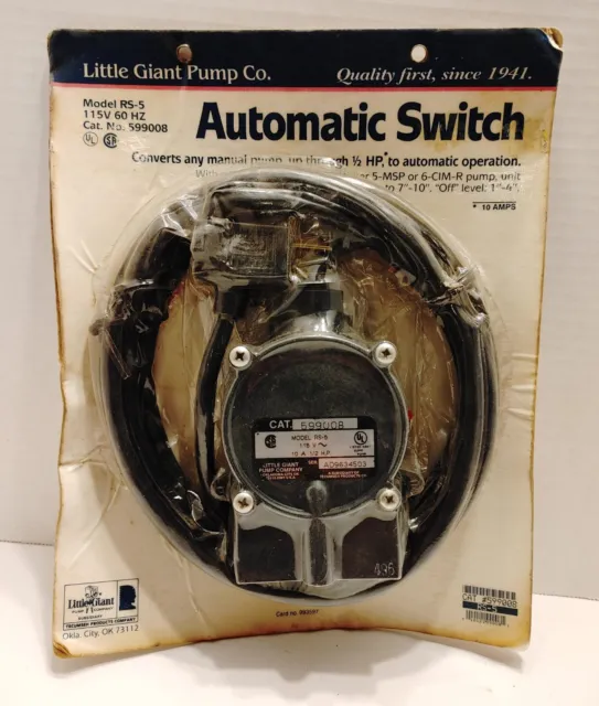 NOS Little Giant Remote Auto  Pump Switch RS-5  #599008, 10 Ft. Cord 115 Volt