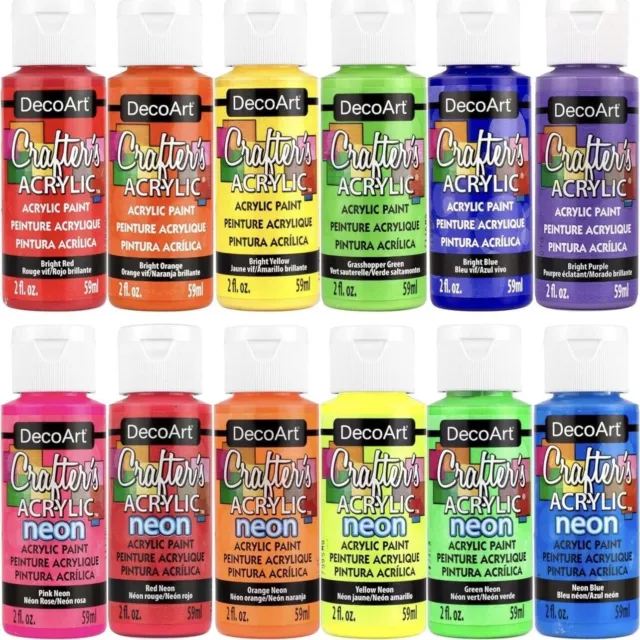 New DecoArt Crafter's Acrylic Paint 2 oz - Brights + Neons - Choose Your Colour
