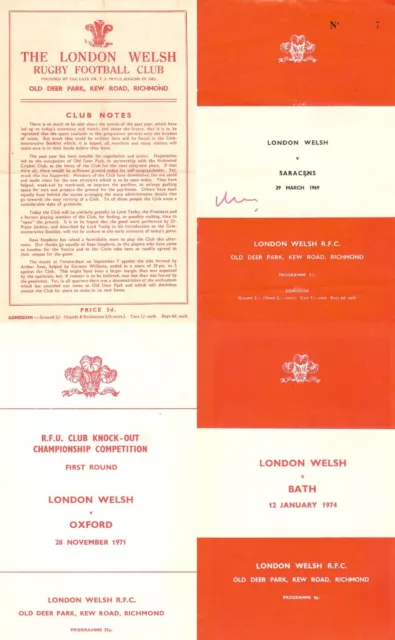 London Welsh Rugby Programmes 1957 - 1978