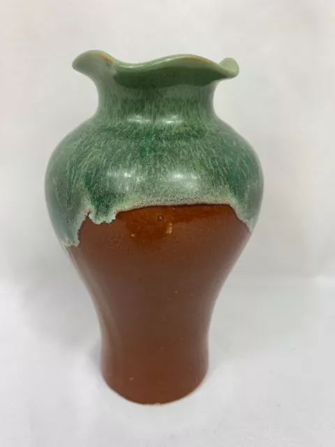 Handmade Drip Glaze Ceramic Vase Dark Brown Olive Green 6 1/2"H x 2 1/2"D