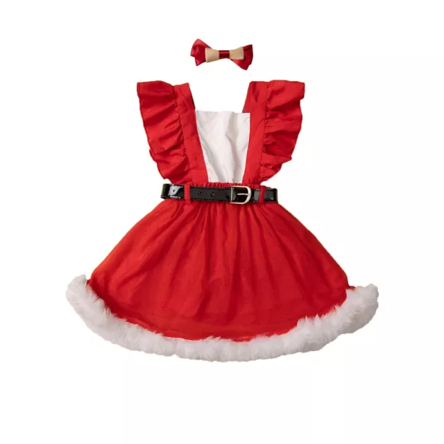 Kids Girls Christmas Roleplay Dress Hollow Back Jumpsuit Red 3Pcs Baby Toddler