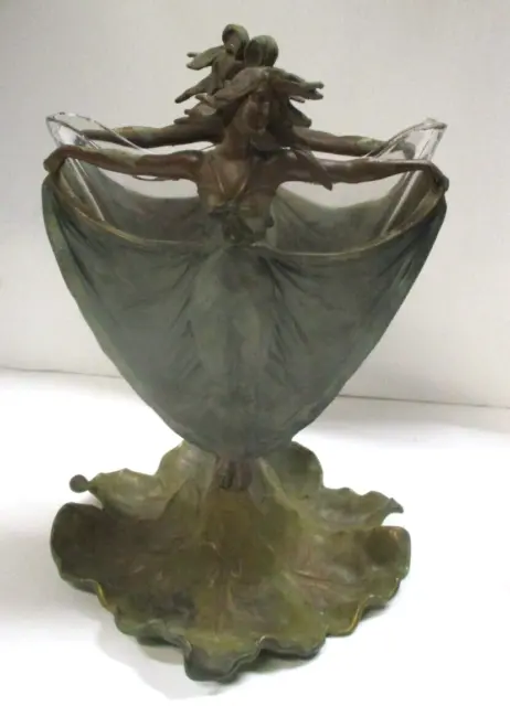 HL JUDD CO. NY ART NOUVEAU SPELTER CAST BRONZE VASE with GLASS INSERT