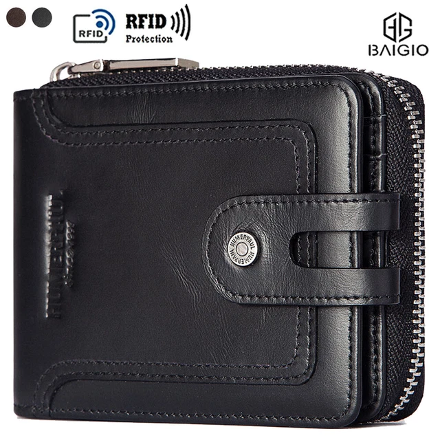 BAIGIO ​Mens Wallet Genuine Leather RFID Zip-Around Bifold Zipper Coins Pocket