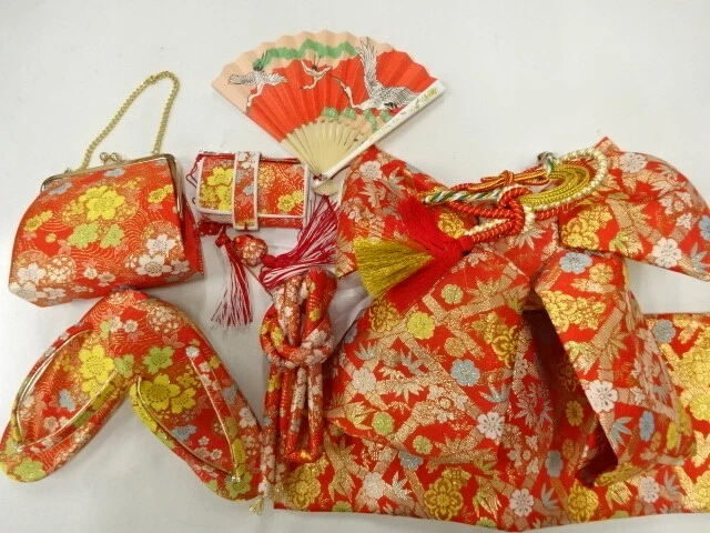 98151# Japanese Kimono / Shichi-Go-San Set For Girls / Woven Floral Plants