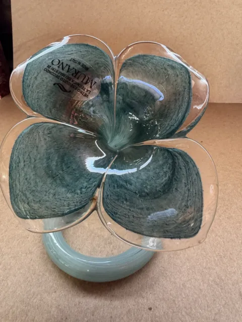 Art Glass Flower Teal In Color 6" Tall Murano Excellent Condition