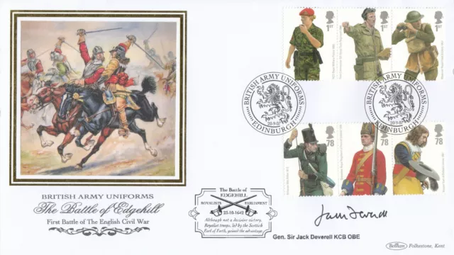 (96335) GB Benham FDC GEN SIR JACK DEVERELL SIGNED Army Uniforms Edinburgh 1998