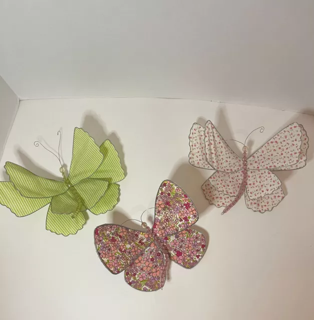 Pottery Barn Kids Fabric Butterfly Wall Hanging Décor 3 Butterflies ~9X6"