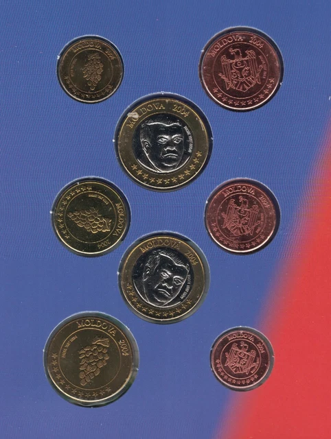 Moldova 8 Dif Unc Set 1 Cent - 2 Euro 2004 Year Pattern Essai Prova