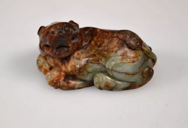 Chinese Ming Dynasty Russet Green Nephrite Jade Carving Of Recumbant Luduan Yuan