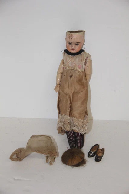 Perruque Pour Poupée Ancienne Avec Calotte En Carton - Coiffure Vintage, Occasion