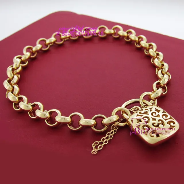 Womens Real Solid 18ct Yellow Gold GF Bracelet Bangle Chain Rings Clasp Padlock