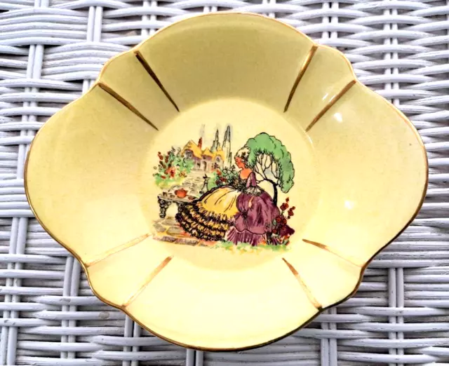 H Aynsley & Co Pin/Trinket Dish - Lemon and Gold - Crinoline Lady