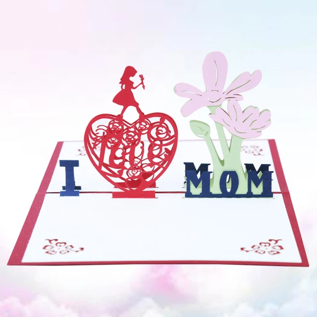 Tarjetas de felicitación 3D rojas para el Día de la Madre saludo a mamá día de la madre