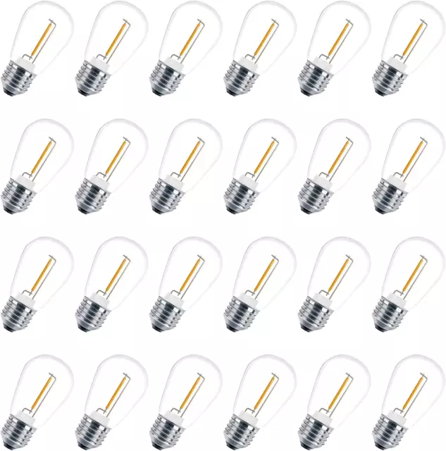 24 Pack LED S14 Light Bulbs, Shatterproof Waterproof 1W Outdoor String Light Bul