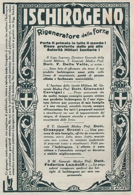 V3216 ISCHIROGENIC - Dr. Giuseppe Brezzi - 1927 vintage advertising - Vintage ad