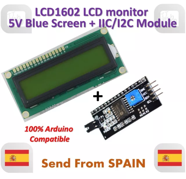 LCD1602 LCD 1602 5V Bleu Tactile Blanc Code + Iic I2C Module Pour Arduino