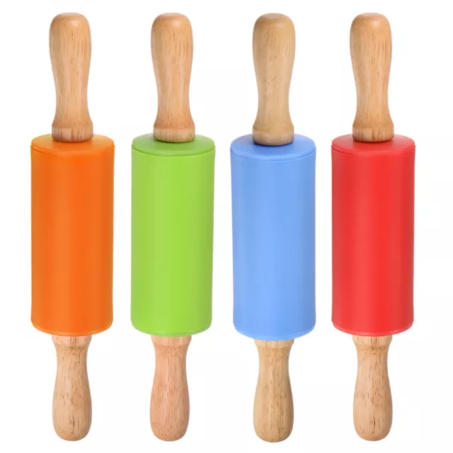 Silicone Rolling Pins for Baking Wood Handle 23.5cm x 4.2cm 4 Colors