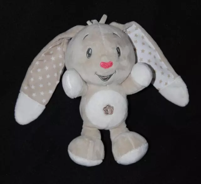 Peluche doudou lapin AUCHAN beige blanc étoiles fleur 19 cm TTBE