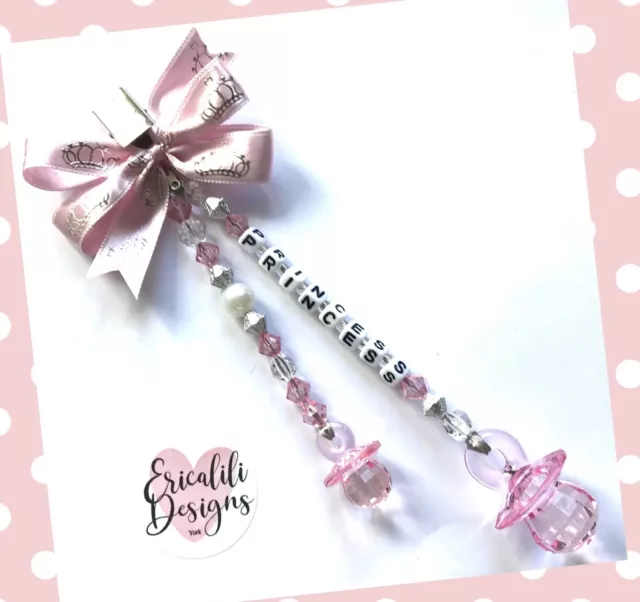 Prinzessin Kinderwagen Charm Clip Dummy Personalisiertes Mädchen Rosa Baby Dusche Geschenkkinderwagen