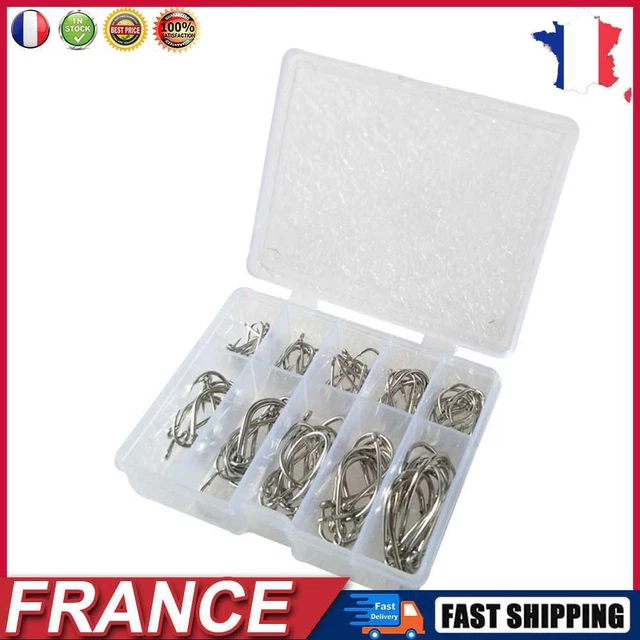 Lot de 101 hameçons de pêche en acier au carbone pour carpe barbelée (argent) fr