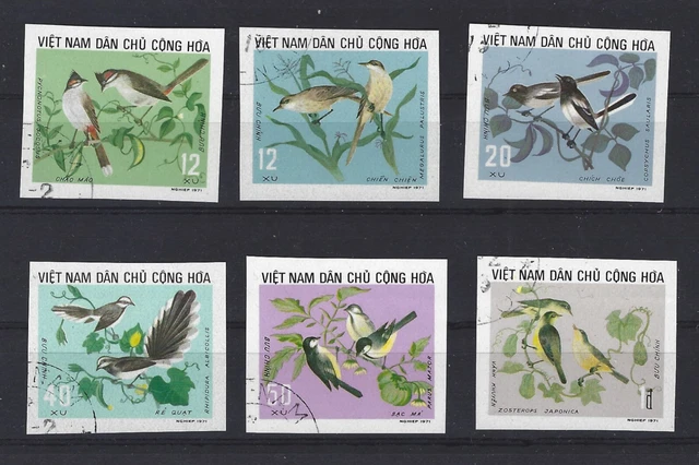 Vietnam 1973 Vögel 735 - 740 B gestempelt, geschnitten