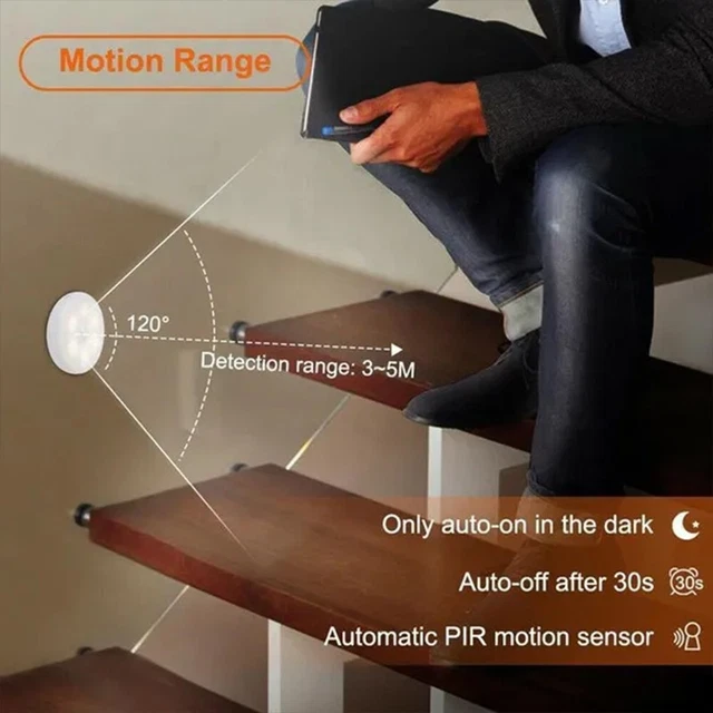 LED MOTION SENSOR Lights PIR Wireless Night Light Battery Cabinet Stair ...