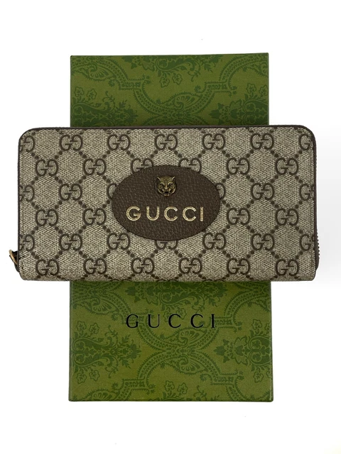 Authentic Gucci Monogram Neo Vintage Purse Case Wallet Zip Around with Tiger
