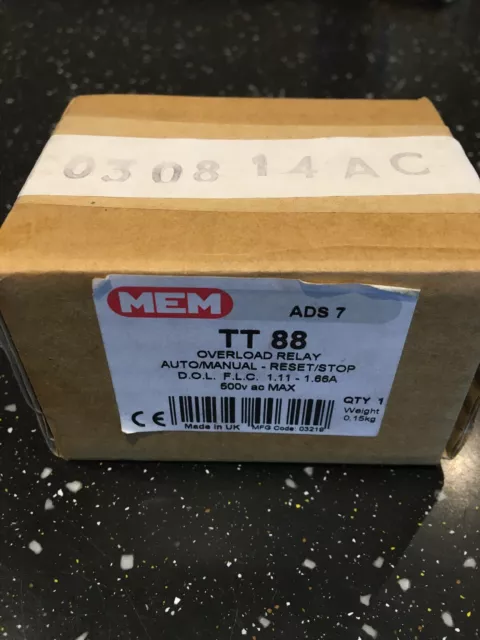 MEM TT88 Overload Relay Auto/Manual, New and Sealed.