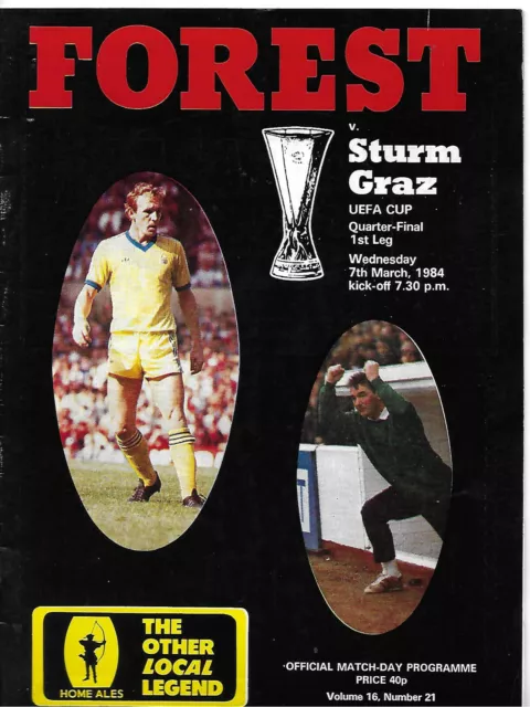 Nottingham Forest V Sturm Graz Uefa Cup 7 Mar 1984 Vgc