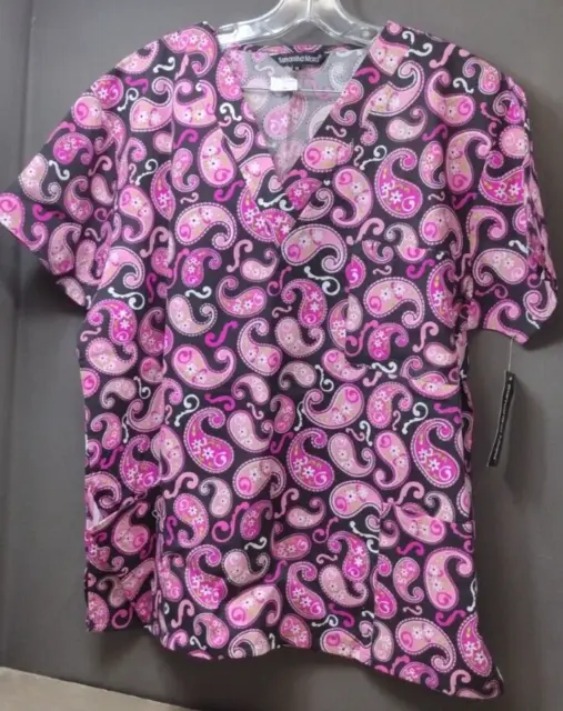 Samantha Mara Scrubs Shirt Size X-Large Pink Fuschia Paisley V-neck 48" bust