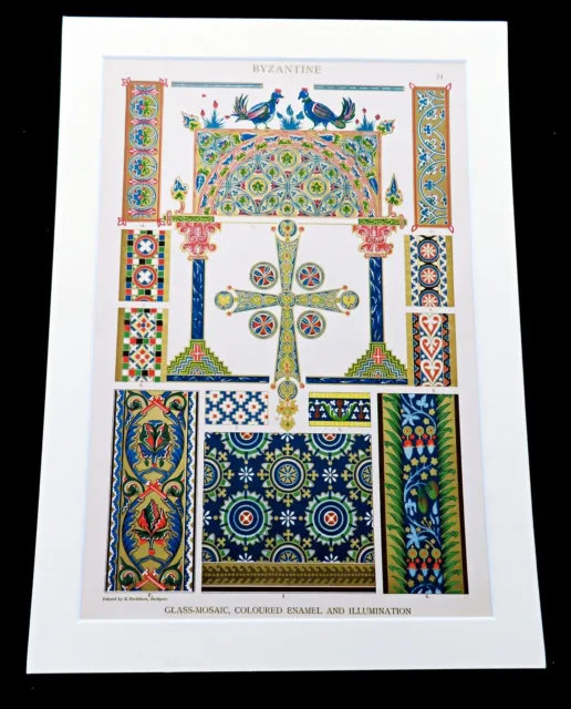 Byzantine Art and Design Glass Mosaic Enamel Cross Painting Antique Print 1897