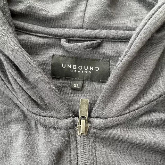 UNBOUND MERINO MENS Travel Hoodie Jacket Zip Size XL Stretch Dark Gray ...