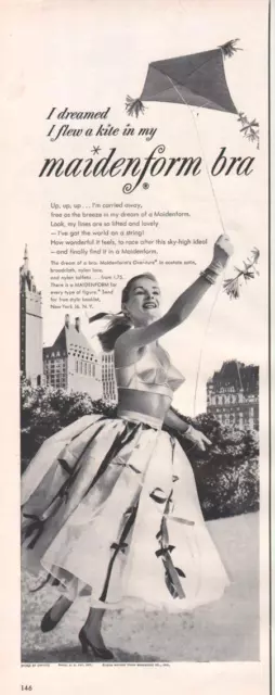 1961 Maidenform bra woman on tightrope photo vintage print ad