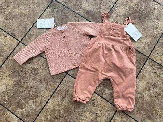 Zara Baby Girl Dungarees & Cardigan Set Age 3-6 Months