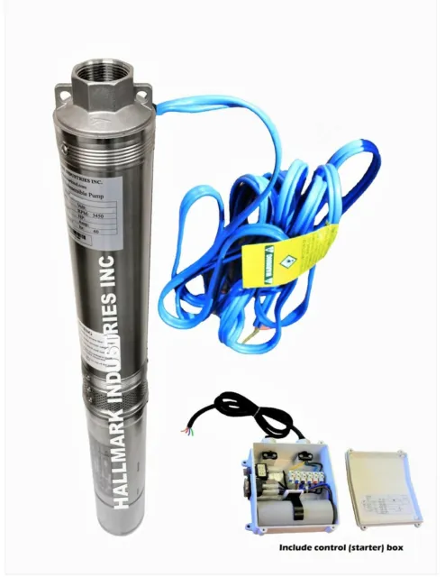 Submersible Deep Well Pump, 3.8" 2HP/230V, 35GPM/400', w/contl box Hallmark Indu