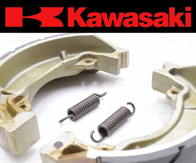 Set of (2) Kawasaki Water Grooved REAR Brake Shoes and Springs #41048-1085 2