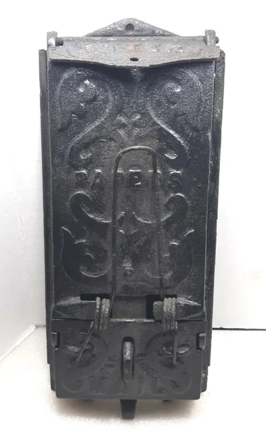 Antique 1909 Wall/Door Mount Cast Iron Mailbox Letters, Papers, Mail- Lockable