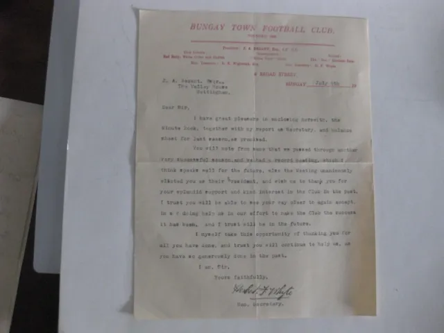Letter from Bungay Town Football Club to Mr Bezant Mettingham.