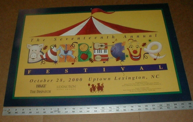 2000 Barbecue Festival Lexington NC 17th Annual Pig Art Poster North Carolina NC