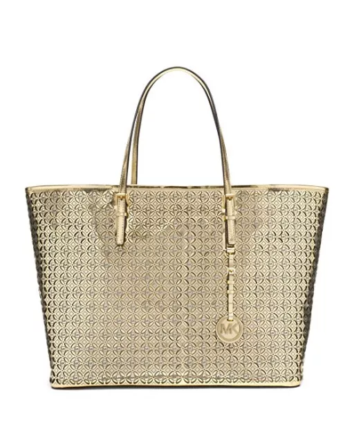 Neuf Michael Kors Fleur Perforé Cuir Or Voyage Fourre-Tout, Épaule, Sac à Main