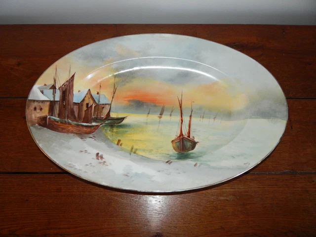 ANCIEN GRAND PLAT En Faience De Nevers Xixeme Signe Teniers EUR 60,00