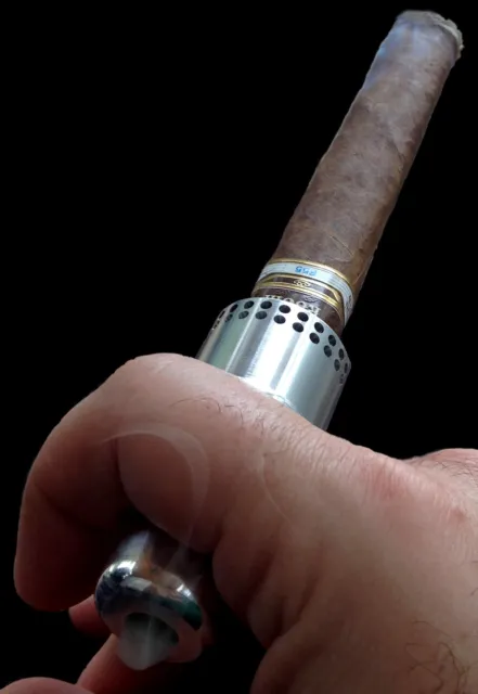 Cigar Cannon Premium Cigar Holder Silver Smoking Mouthpiece Not a Lighter Cohiba