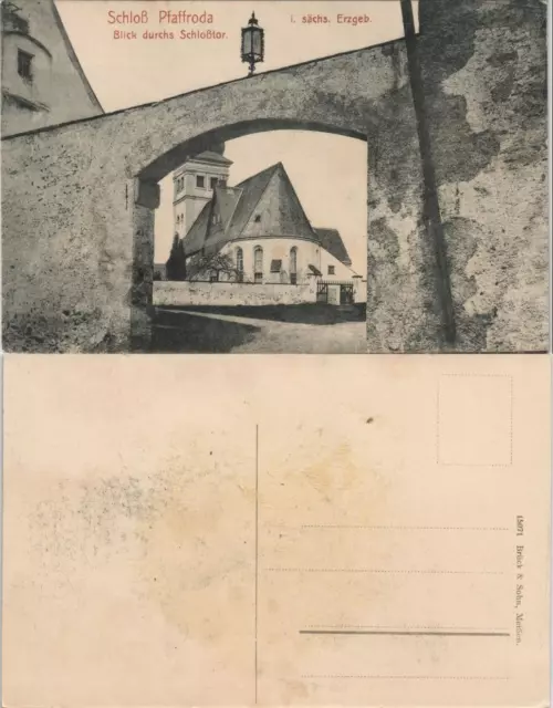 Ansichtskarte Pfaffroda Blick durch das Schloßtor auf die Kirche 1913 #