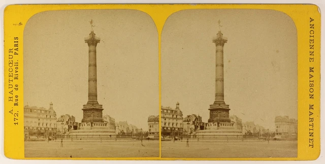 Platz Der Bastille Paris Frankreich Foto Stereo PL55L4n Vintage Albumin c1880