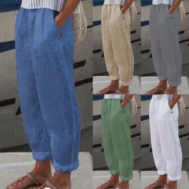 Pantalon élégant pantalon ample respirant décontracté confortable lin coton