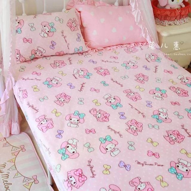 My Melody Kawaii Bowknot Flannel Blanket Quilt Bedsheet Pink Plush Pillow Case