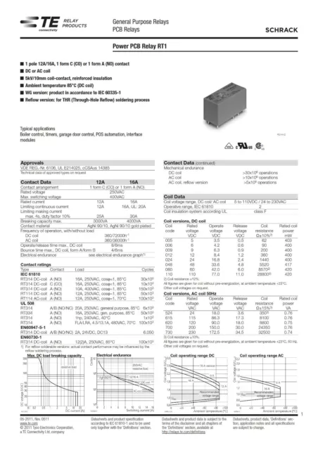 TE Connectivity RT314012 Relais 12V DC 1xUM 16A 360R Power PCB Relay 855259 2