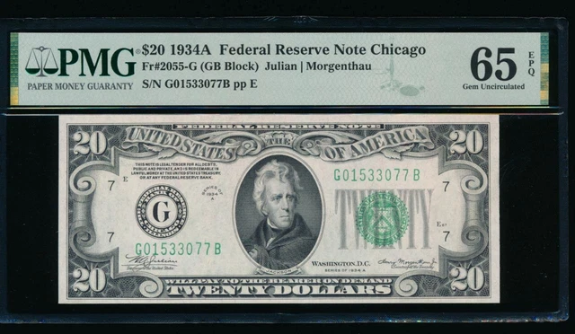 AC 1934A $20 Chicago FRN PMG 65 EPQ Fr 2055-G