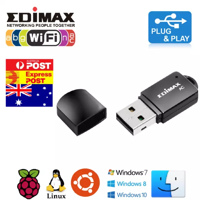 WiFi AC600 Dual Band USB Adapter Linux MacOS Win10 Raspberry EW-7811UTC Edimax+