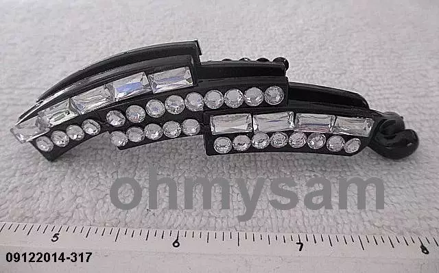 1 New Black Color Plastic Banana Hair Clip/Comb / 3 1/2 " / Clear Color Stone